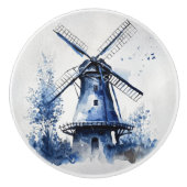 Blauw-wit Delfts stijllandschap met windmolen Keramische Knop (Voorkant)