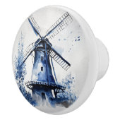 Blauw-wit Delfts stijllandschap met windmolen Keramische Knop (Rechts)
