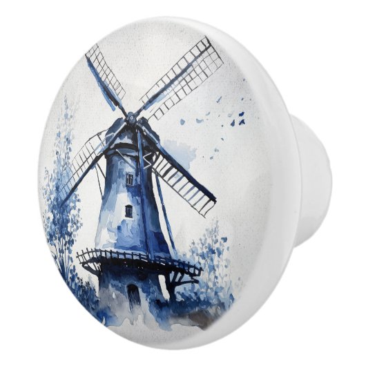 Blauw-wit Delfts stijllandschap met windmolen Keramische Knop (Rechts)