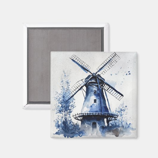 Blauw-wit Delfts stijllandschap met windmolen Magneet (Voorkant / Achterkant)