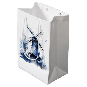 Blauw-wit Delfts stijllandschap met windmolen Medium Cadeauzakje