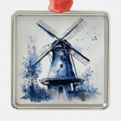 Blauw-wit Delfts stijllandschap met windmolen Metalen Ornament (Voorkant)