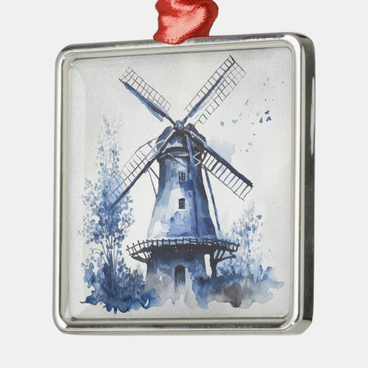 Blauw-wit Delfts stijllandschap met windmolen Metalen Ornament (Links)
