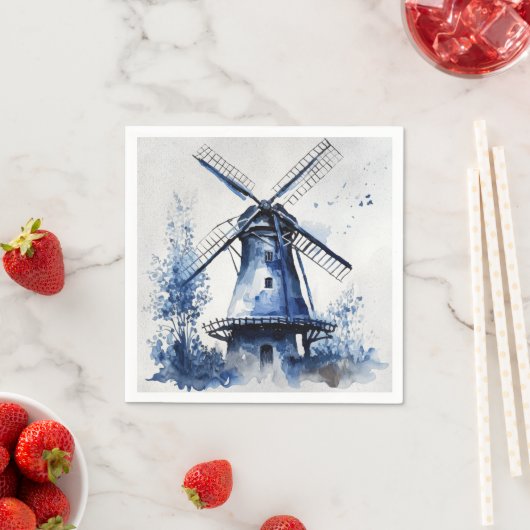 Blauw-wit Delfts stijllandschap met windmolen Servet (Insitu)