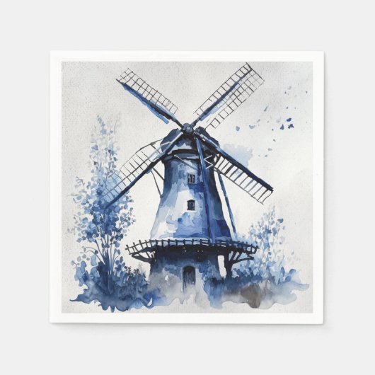 Blauw-wit Delfts stijllandschap met windmolen Servet (Voorkant)