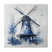 Blauw-wit Delfts stijllandschap met windmolen Tegeltje (Voorkant)