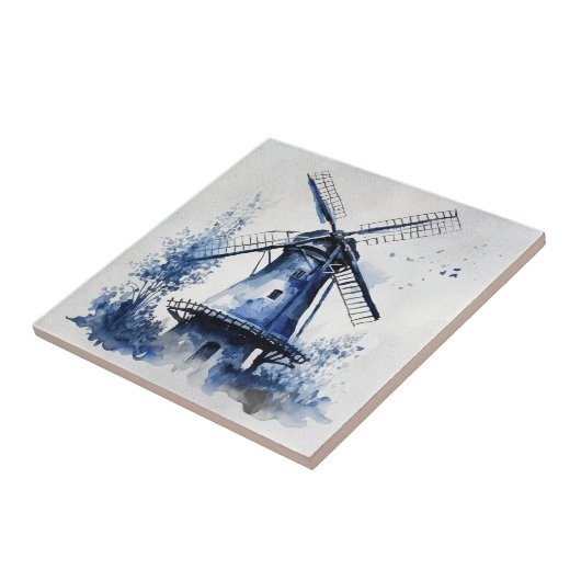 Blauw-wit Delfts stijllandschap met windmolen Tegeltje (Zijkant)