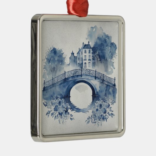 Blauw-wit Delfts stijllandschap Metalen Ornament (Rechts)