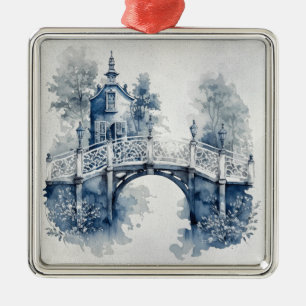 Blauw-wit Delfts stijllandschap Metalen Ornament