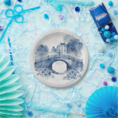 Blauw-wit Delfts stijllandschap Papieren Bordje (Feest)