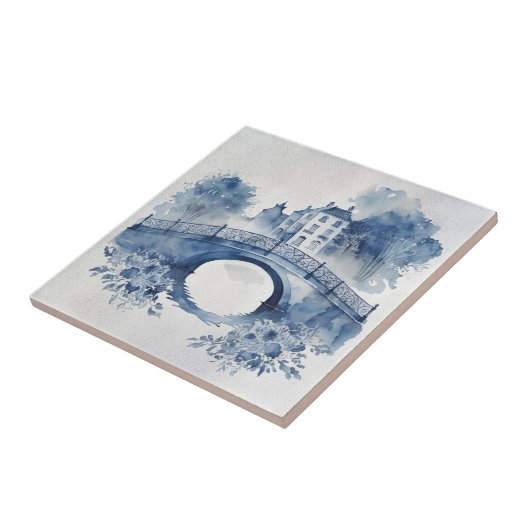 Blauw-wit Delfts stijllandschap Tegeltje (Zijkant)
