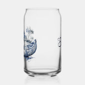 Blauw-wit Delftse stijl boot met dorpscène Blikvorm Glas (Links)
