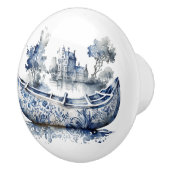 Blauw-wit Delftse stijl boot met dorpscène Keramische Knop (Rechts)