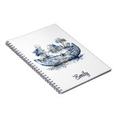 Blauw-wit Delftse stijl boot met dorpscène Notitieboek (Rechterzijde)