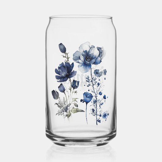 Blauw-wit Delftse stijl kunst met wilde bloemen Blikvorm Glas (Voorkant)