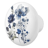 Blauw-wit Delftse stijl kunst met wilde bloemen Keramische Knop (Rechts)