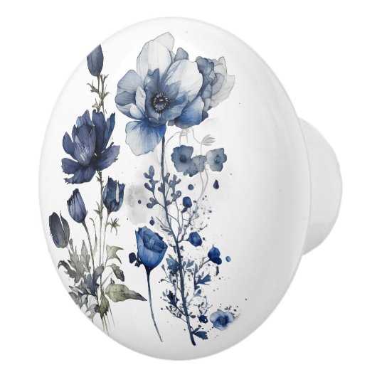 Blauw-wit Delftse stijl kunst met wilde bloemen Keramische Knop (Rechts)