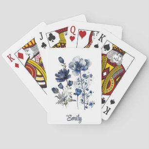 Blauw-wit Delftse stijl kunst met wilde bloemen Pokerkaarten