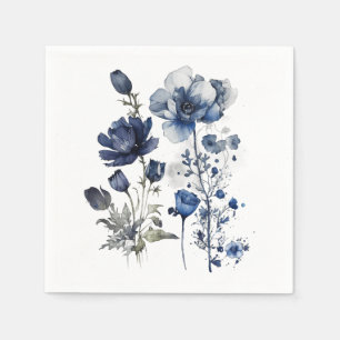 Blauw-wit Delftse stijl kunst met wilde bloemen Servet