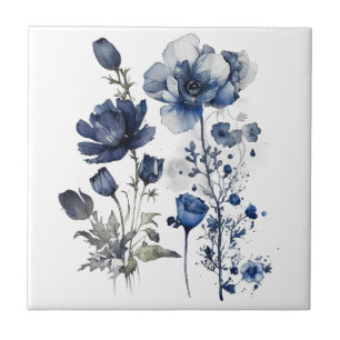 Blauw-wit Delftse stijl kunst met wilde bloemen Tegeltje