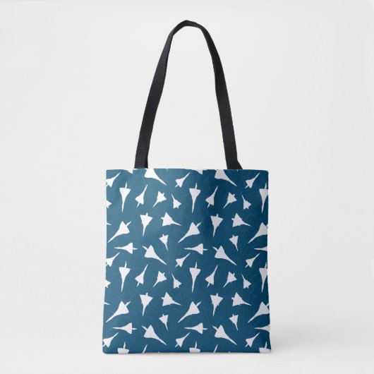 Blauw Wit Delta Wing Vliegtuig Patroon Tote Bag (Voorkant)