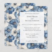 Blauw Wit Denim Bloemen Trouwen Kaart (Voorkant / Achterkant)