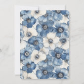 Blauw Wit Denim Bloemen Trouwen Kaart (Achterkant)