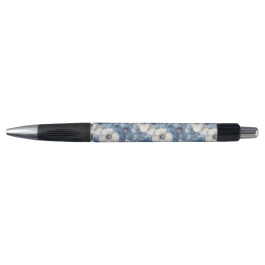 Blauw Wit Denim Floral Pen (Voorkant)