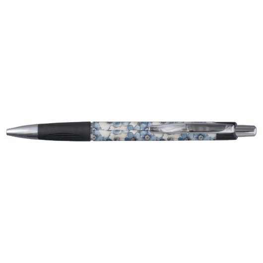 Blauw Wit Denim Floral Pen (Achterkant)
