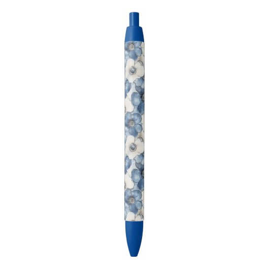 Blauw Wit Denim Floral Zwarte Inkt Pen (Voorkant Verticaal)