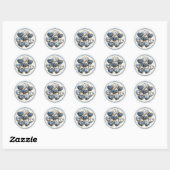 Blauw wit denim harten ronde sticker (Vel)