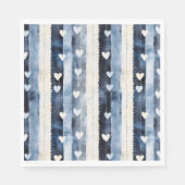 Blauw Wit Denim Heart Stripes Servet (Voorkant)