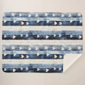 Blauw Wit Denim Heart Stripes Sherpa Deken (Voorkant (horizontaal))