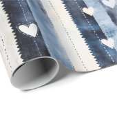 Blauw Wit Denim Heart Stripes Verjaardag Cadeaupapier (Rol Hoek)