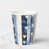 Blauw Wit Denim Heart Stripes Verjaardag Papieren Bekers (Achterkant)