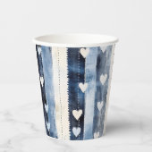 Blauw Wit Denim Heart Stripes Verjaardag Papieren Bekers (Voorkant)