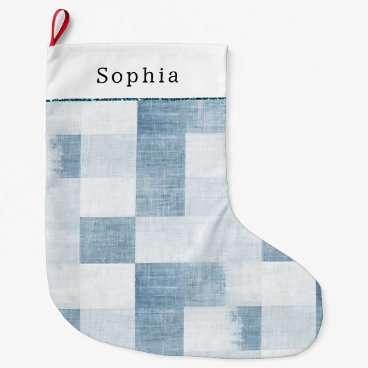 Blauw Wit Denim Jean Christmas Grote Kerstsok (Voorkant)