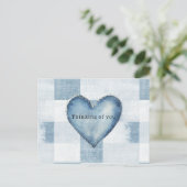 Blauw Wit Denim Jean Hart Gepersonaliseerde Naam Briefkaart (Staand voorkant)