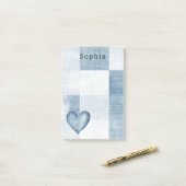 Blauw Wit Denim Jean Hart Gepersonaliseerde Naam Post-it® Notes (Op bureau)
