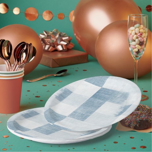 Blauw Wit Denim Jean Stripes Verjaardag Papieren Bordje (Multi)