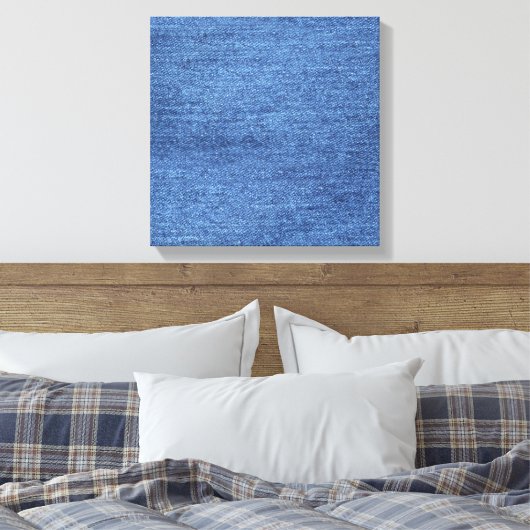 Blauw wit denim textuur Kijk Afbeelding Canvas Afdruk (Insitu (Slaapkamer))