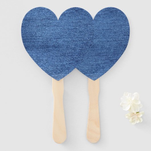 Blauw wit denim textuur Kijk Afbeelding Handwaaier (Voorkant en achterkant)