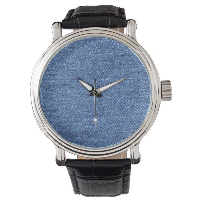 Blauw wit denim textuur Kijk Afbeelding Horloge (Voorkant)