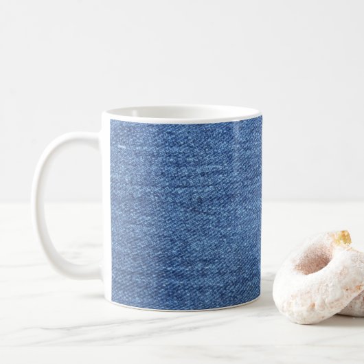 Blauw wit denim textuur Kijk Afbeelding Koffiemok (Met donut)