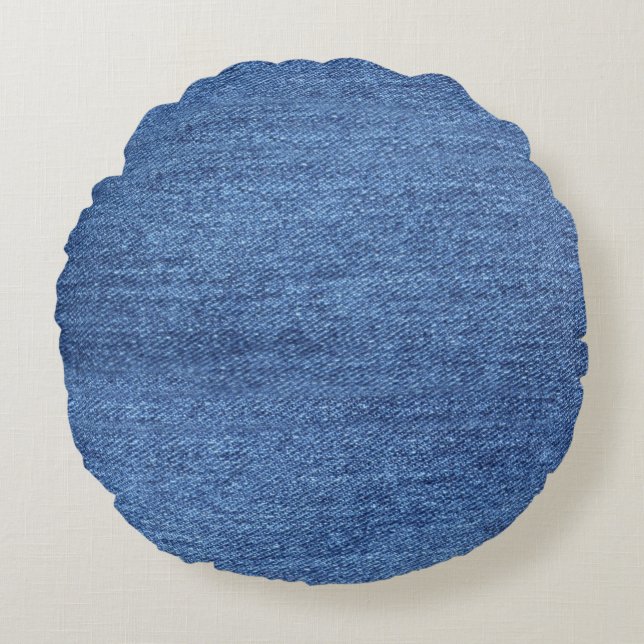 Blauw wit denim textuur Kijk Afbeelding Rond Kussen (Voorkant)