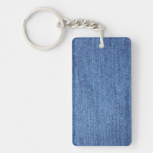 Blauw wit denim textuur Kijk Afbeelding Sleutelhanger