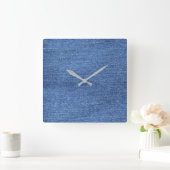 Blauw wit denim textuur Kijk Afbeelding Vierkante Klok (Huis)