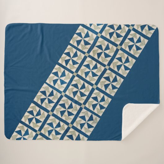 Blauw + wit denwiel Quilt Patroon Contemedhedendaa Sherpa Deken (Voorkant (horizontaal))