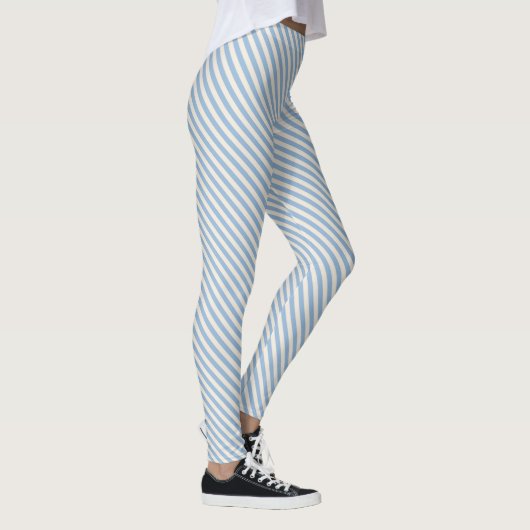Blauw wit diagonaal strepenpatroon leggings (Rechts)