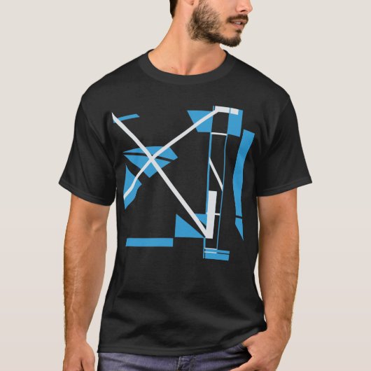 Blauw Wit Diagonaal X Geometrische Abstracte MCM L T-shirt (Voorkant)